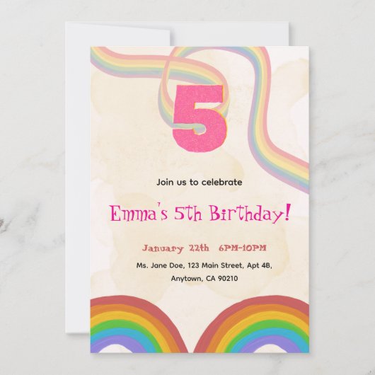 Editable Rainbow Sequin 5th Birthday invitation Einladung (Vorderseite)