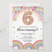 Editable Rainbow Sequin 6th Birthday Invitation Einladung (Vorderseite)