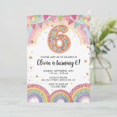 Editable Rainbow Sequin 6th Birthday Invitation Einladung (Stehend Vorderseite)