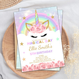 Editable Rainbow Unicorn Einladung zum Geburtstag