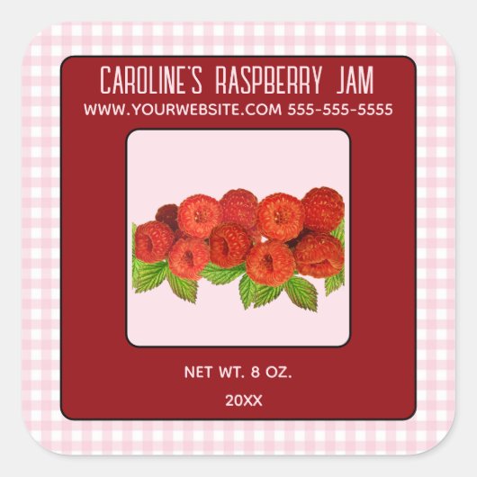 Editable Raspberry Jam Quadratischer Aufkleber (Vorderseite)