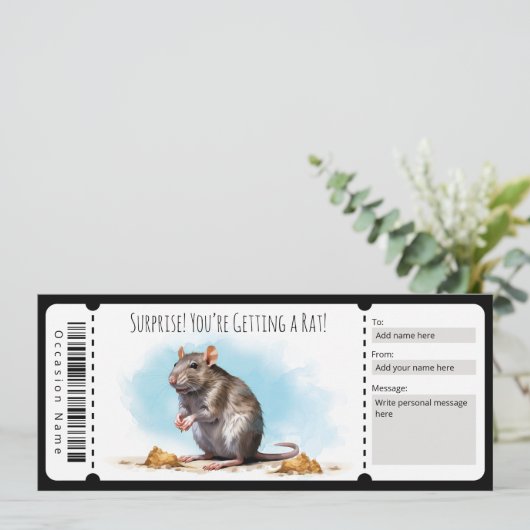 Editable Rat Gift Certificate Einladung (Stehend Vorderseite)