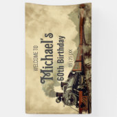 Editable Rauchbrücke Vintage Dampfbahn zum Geburts Banner (Vertikal)