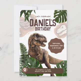 Editable realistische Dinosaurier Geburtstagseinla Einladung