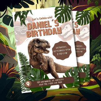 Editable realistische Dinosaurier Geburtstagseinla Einladung