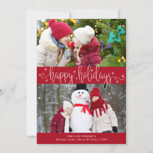 Editable Red and White Script HAPPY HOLIDAYS Feiertagskarte