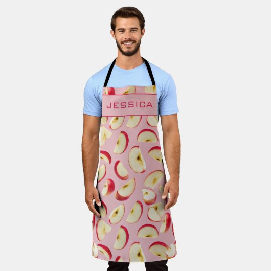 Editable Red Apple Slice Pattern Custom Schürze (Getragen)
