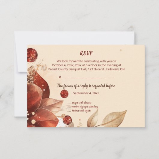 Editable Red Autumn Flowers RSVP Card (Vorderseite)