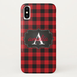 EDITABLE Red & Black Buffalo Kariert Mit Monogramm Case-Mate iPhone Hülle