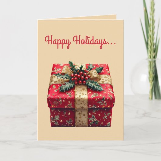 Editable Red Gift and Bow Christmas Karte (Vorderseite)