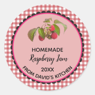 Editable Red Gingham Raspberry Jam Label Stickers