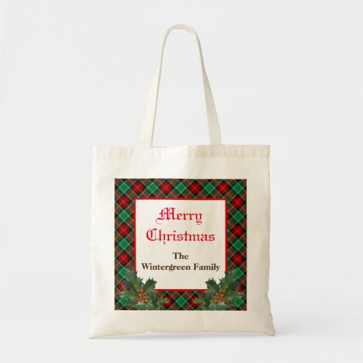 Editable Red Green Kariert mit Holly Tragetasche (Vorne)