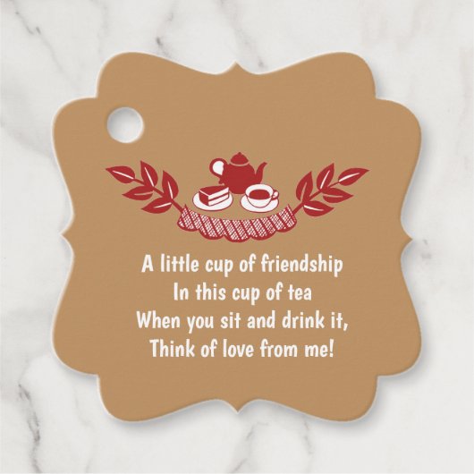 Editable Red Tea Time Silhouette Tea Bag Gedicht Geschenkanhänger (Vorderseite)