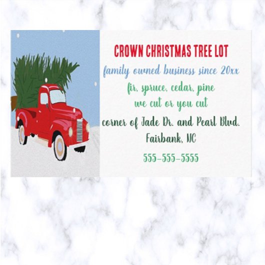 Editable Red Truck and Tree Christmas Tree Lot Visitenkarte