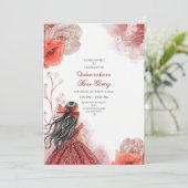 Editable Red Watercolor Quinceañera Einladung (Stehend Vorderseite)