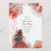Editable Red Watercolor Quinceañera Einladung (Vorne/Hinten)