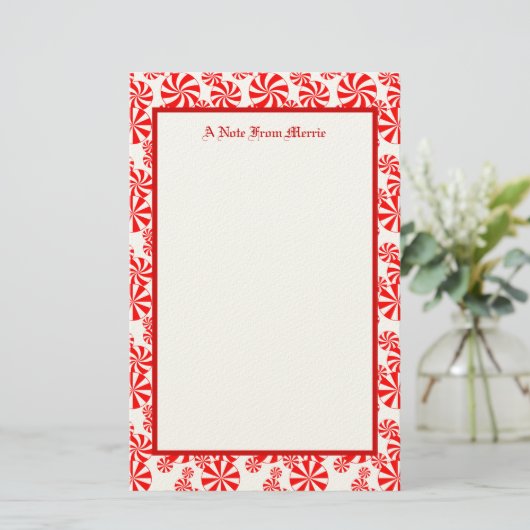 Editable Red White Peppermint Pattern Holiday Briefpapier (Stehend Vorderseite)