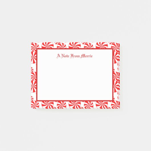 Editable Red White Peppermint Pattern Holiday Post-it Klebezettel (Vorderseite)