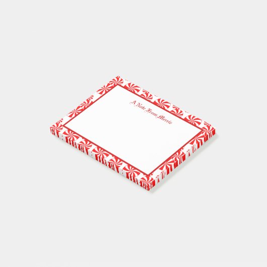 Editable Red White Peppermint Pattern Holiday Post-it Klebezettel (angewinkelt)