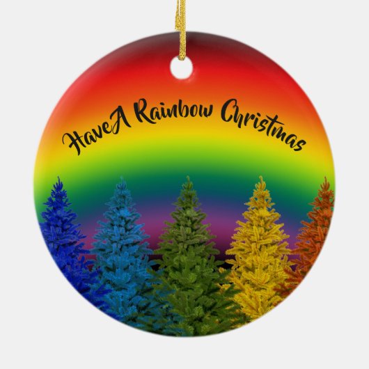 Editable Regenbogen-Weihnachtsbaum Keramik Ornament (Hinten)