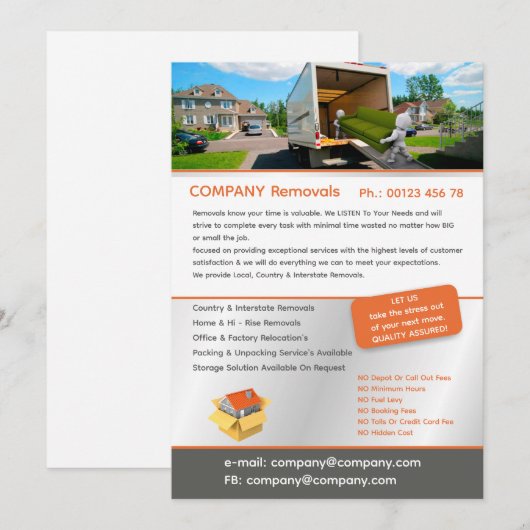 Editable Removal Services Flyer Template Einladung (Vorne/Hinten)
