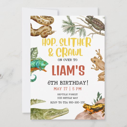 EDITABLE Reptile Birthday Invitation Boy, Lizard Einladung (Vorderseite)
