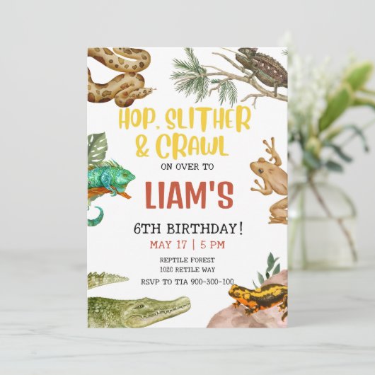EDITABLE Reptile Birthday Invitation Boy, Lizard Einladung (Stehend Vorderseite)