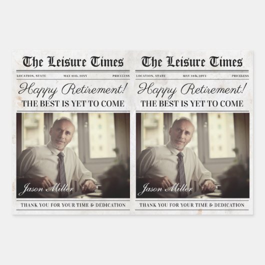 Editable Retirement Newspaper Blume Bouquet Geschenkpapier Set (Vorderseite 2)