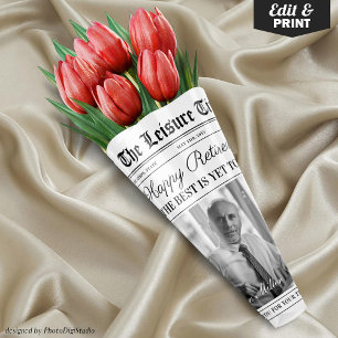 Editable Retirement Newspaper Blume Bouquet Geschenkpapier Set