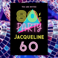 Editable Retro 80er Party Neon Pink 60. Geburtstag