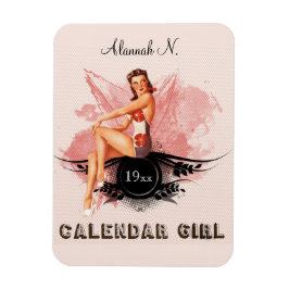 Editable Retro Calendar Girl Magnet