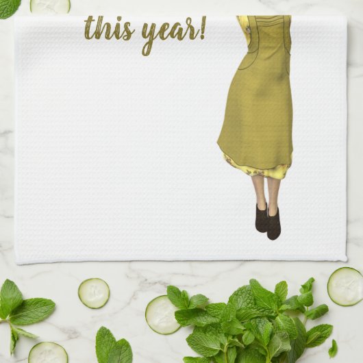 Editable Retro Lady Self Clean House Anfrage Geschirrtuch (Gefaltet)