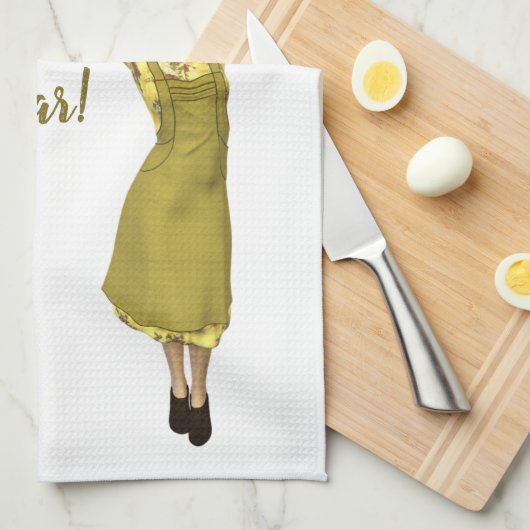 Editable Retro Lady Self Clean House Anfrage Geschirrtuch (Viertel Falte)