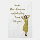 Editable Retro Lady Self Clean House Anfrage Geschirrtuch (Vertikal)