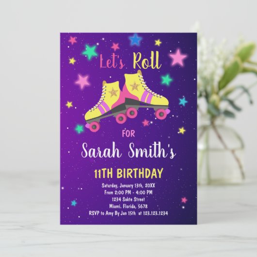 Editable Retro Roller Skaten Party Einladen Einladung (Stehend Vorderseite)