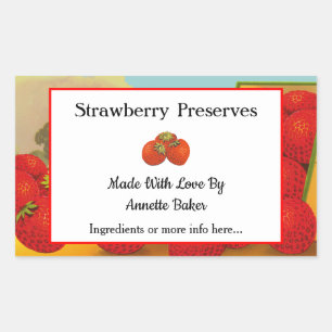 Editable Retro Strawberry Farm Canning Labels Rechteckiger Aufkleber