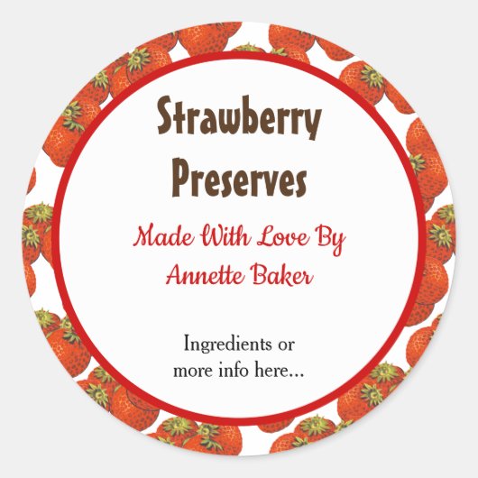 Editable Retro Strawberry Muster Canning Labels Runder Aufkleber (Vorderseite)