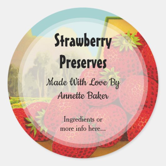 Editable Retro Strawberry reserviert Nahrung Runder Aufkleber (Vorderseite)