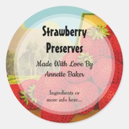Editable Retro Strawberry reserviert Nahrung Runder Aufkleber