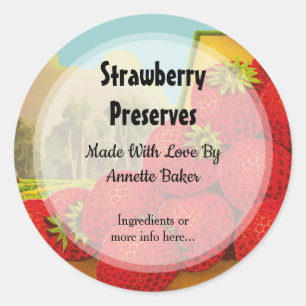 Editable Retro Strawberry reserviert Nahrung Runder Aufkleber