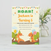 Editable Roarsome Dinosaur Birthday Einladung (Stehend Vorderseite)
