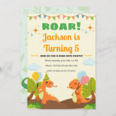 Editable Roarsome Dinosaur Birthday Einladung (Vorne/Hinten)