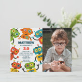 Editable Robot Birthday Einladung mit Foto (Stehend Vorderseite)