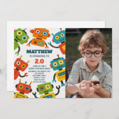 Editable Robot Birthday Einladung mit Foto (Vorne/Hinten)