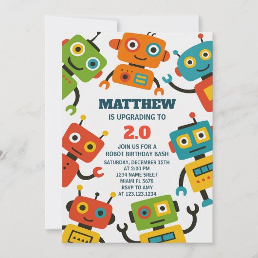Editable Robot Birthday Invite Einladung (Vorderseite)