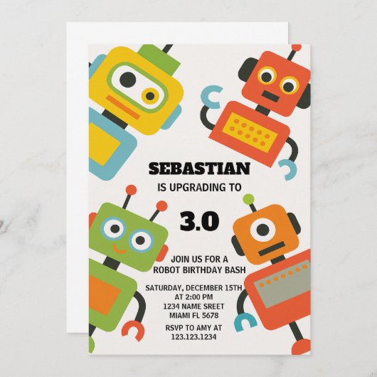 Editable Robot Birthday Party Einladung (Vorne/Hinten)