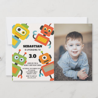 Editable Robot Birthday Party Einladung