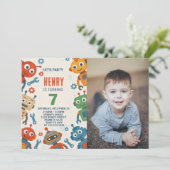 Editable Robot Kindergeburtstag Einladung mit Foto (Stehend Vorderseite)