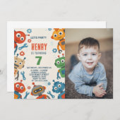 Editable Robot Kindergeburtstag Einladung mit Foto (Vorne/Hinten)