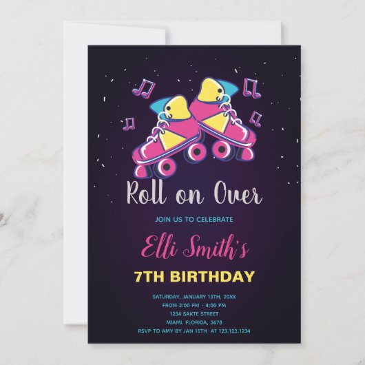 Editable Roller Skate Party Einladung für Mädchen (Vorderseite)